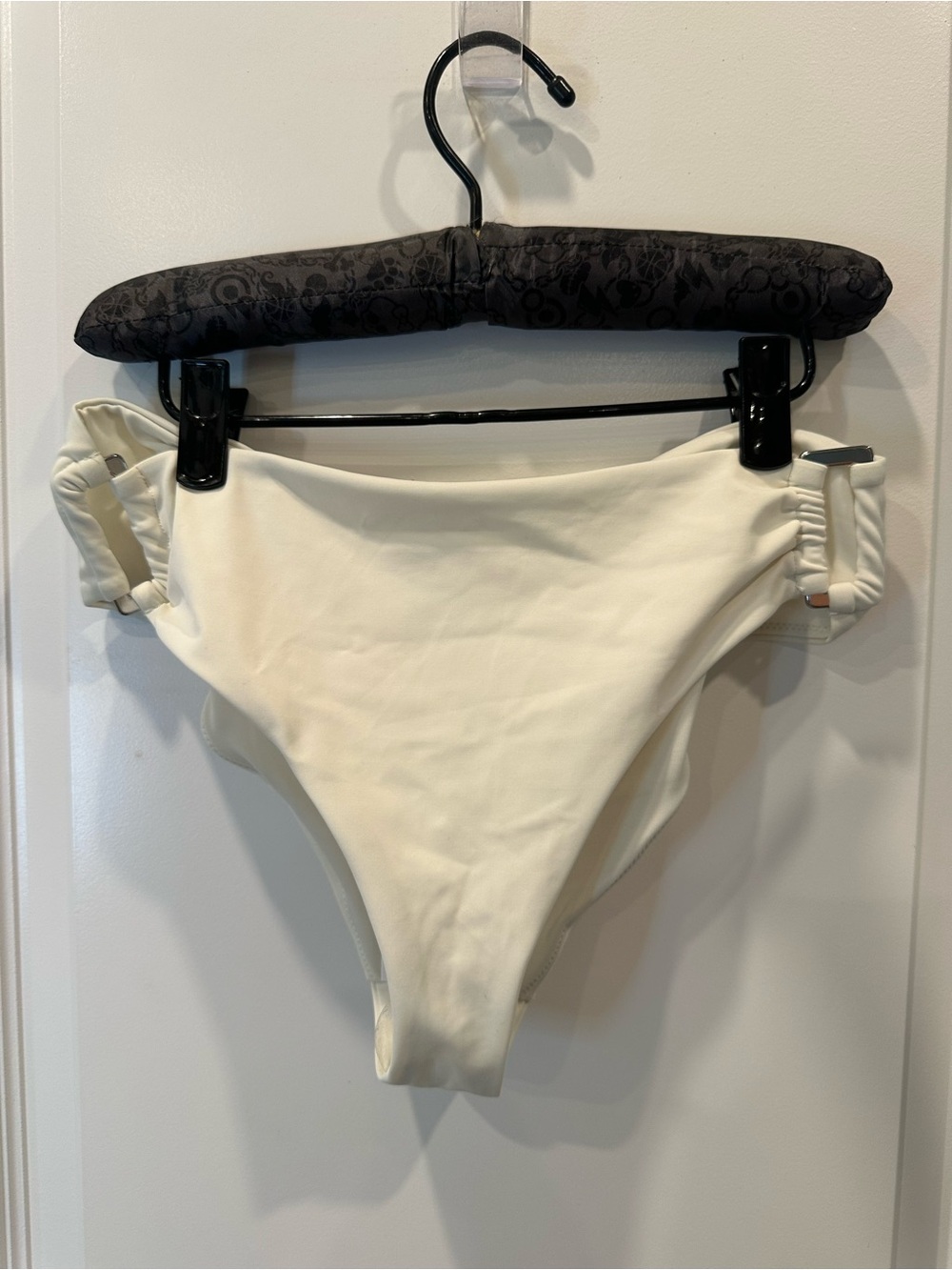 Karen Millen Cream High-Rise Bikini Bottom with Side Ruching